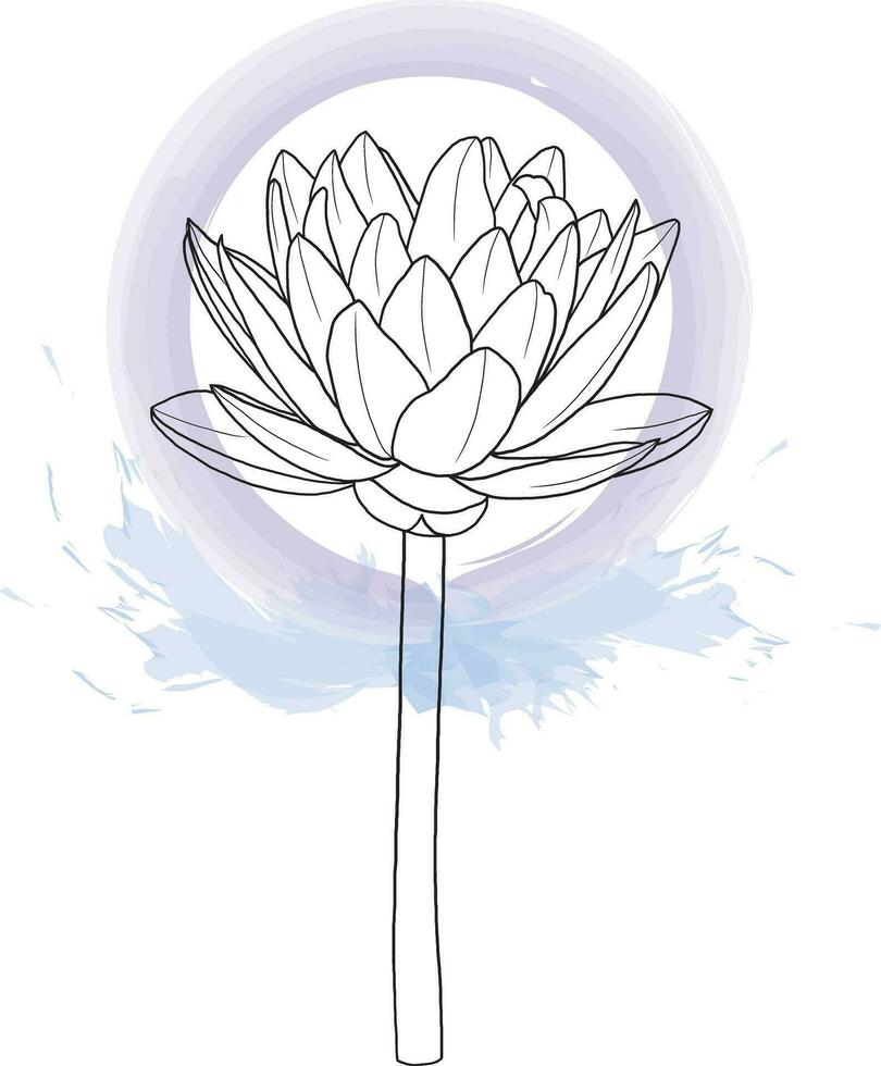 Abstract line of lotus flower on color splashed background. vector