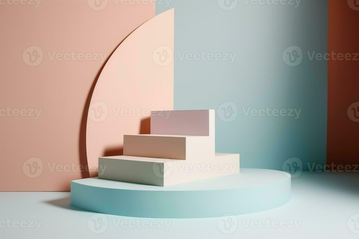 AI generated Pastel colorful pedestal display platform for product placement background. Ai generated photo