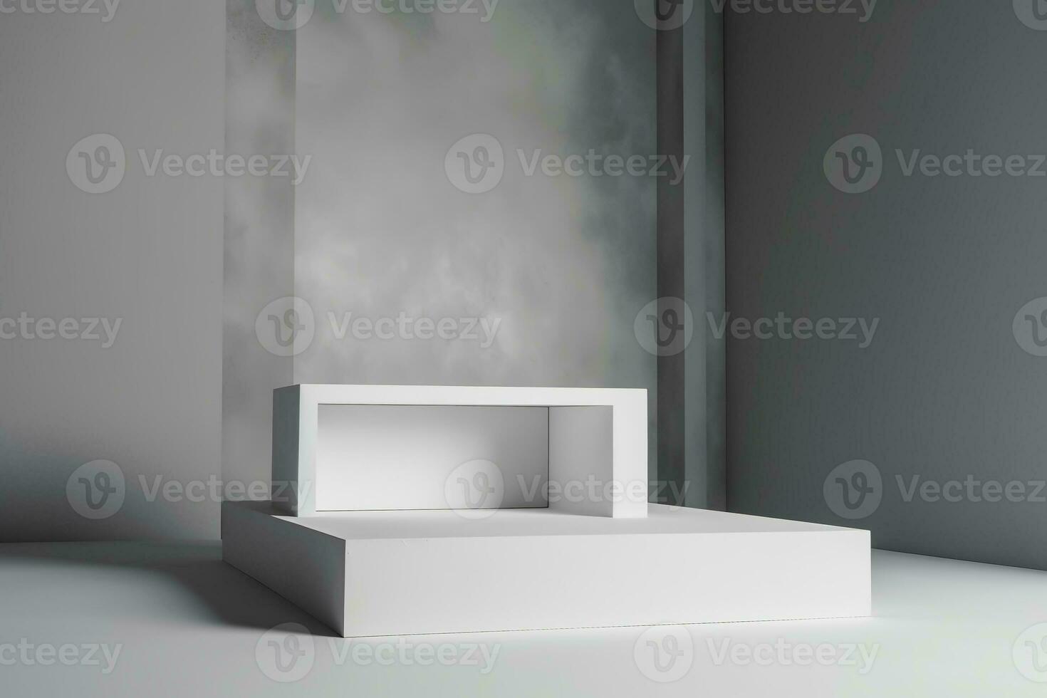 AI generated Minimal white podium for product display, gray color background 3d rendering. Ai generated photo