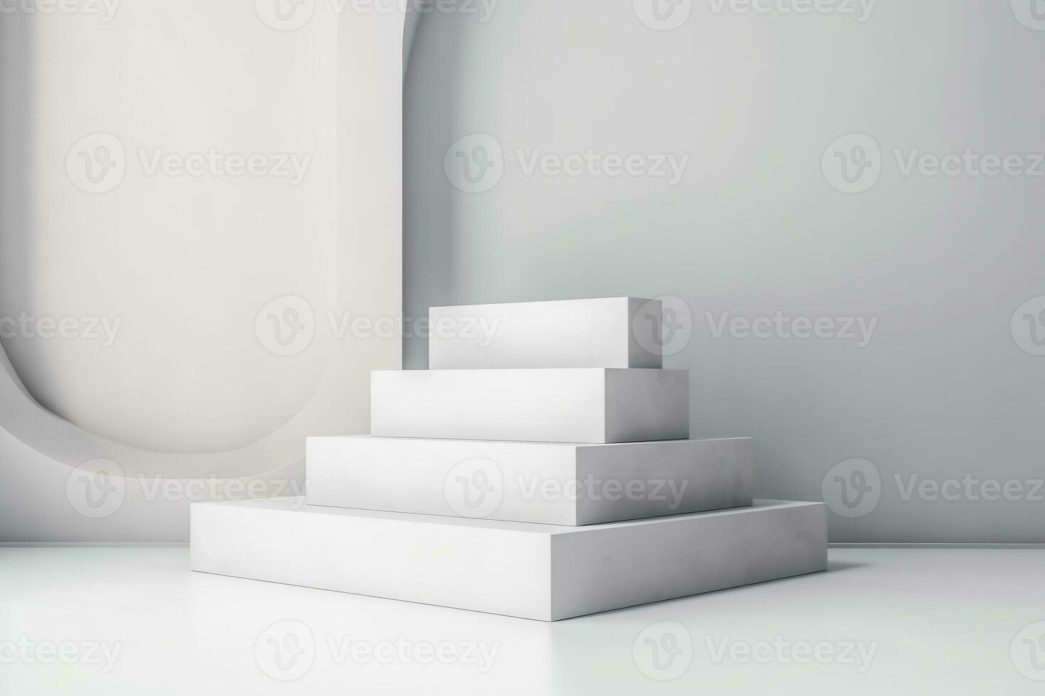 AI generated Minimal white podium for product display, gray color background 3d rendering. Ai generated photo