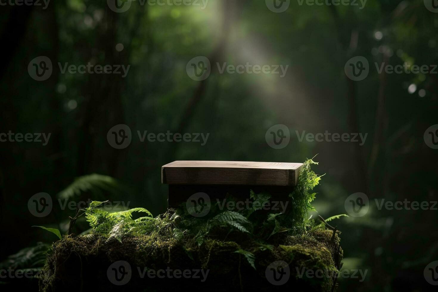 AI generated Wooden podium for product display nature background 3d rendering. Ai generated photo