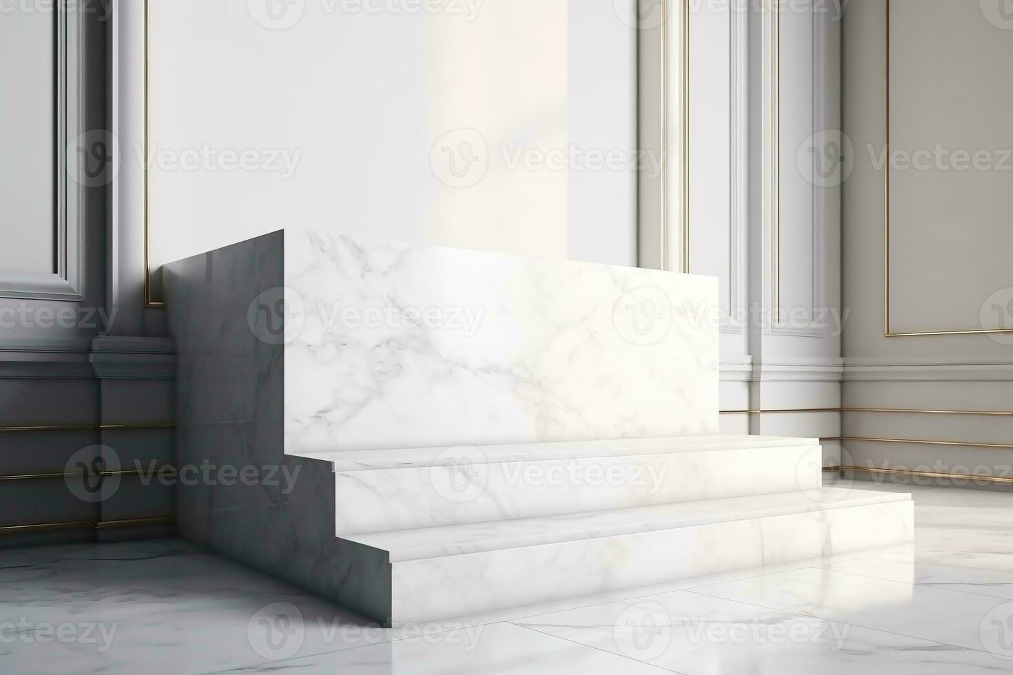 AI generated Marble white podium product display background. Template with product placement.  Ai generated photo