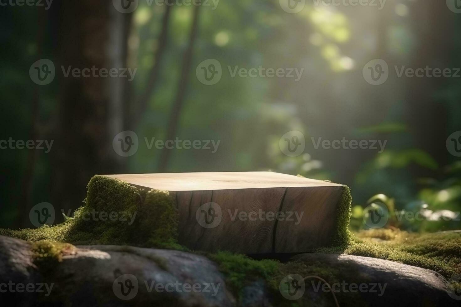 AI generated Wooden podium for product display nature background 3d rendering. Ai generated photo