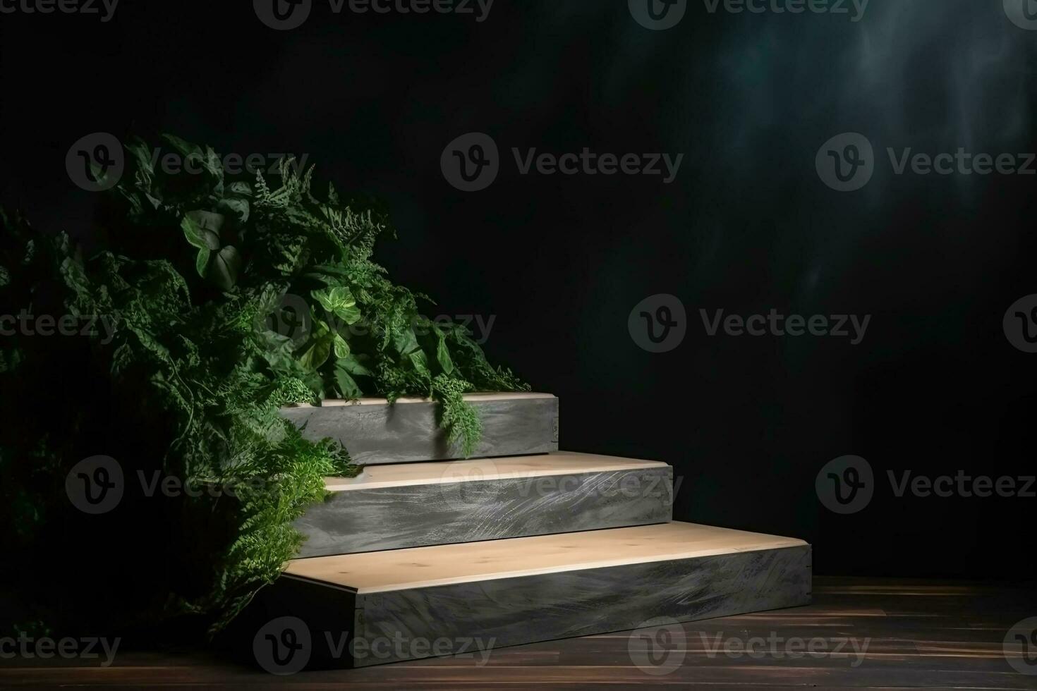 AI generated Wooden pedestal display platform for product placement nature background 3d rendering. Ai generated photo