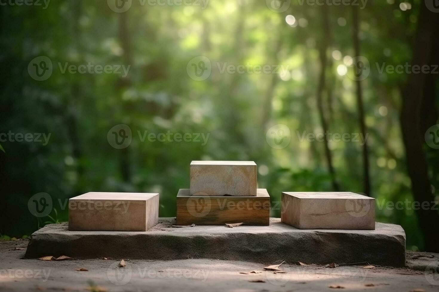 AI generated Wooden podium for product display nature background 3d rendering. Ai generated photo