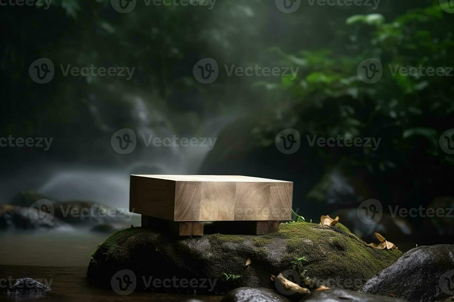 AI generated Presentation wooden podium 3d abstract nature background, empty backdrop pedestal. Ai generated photo