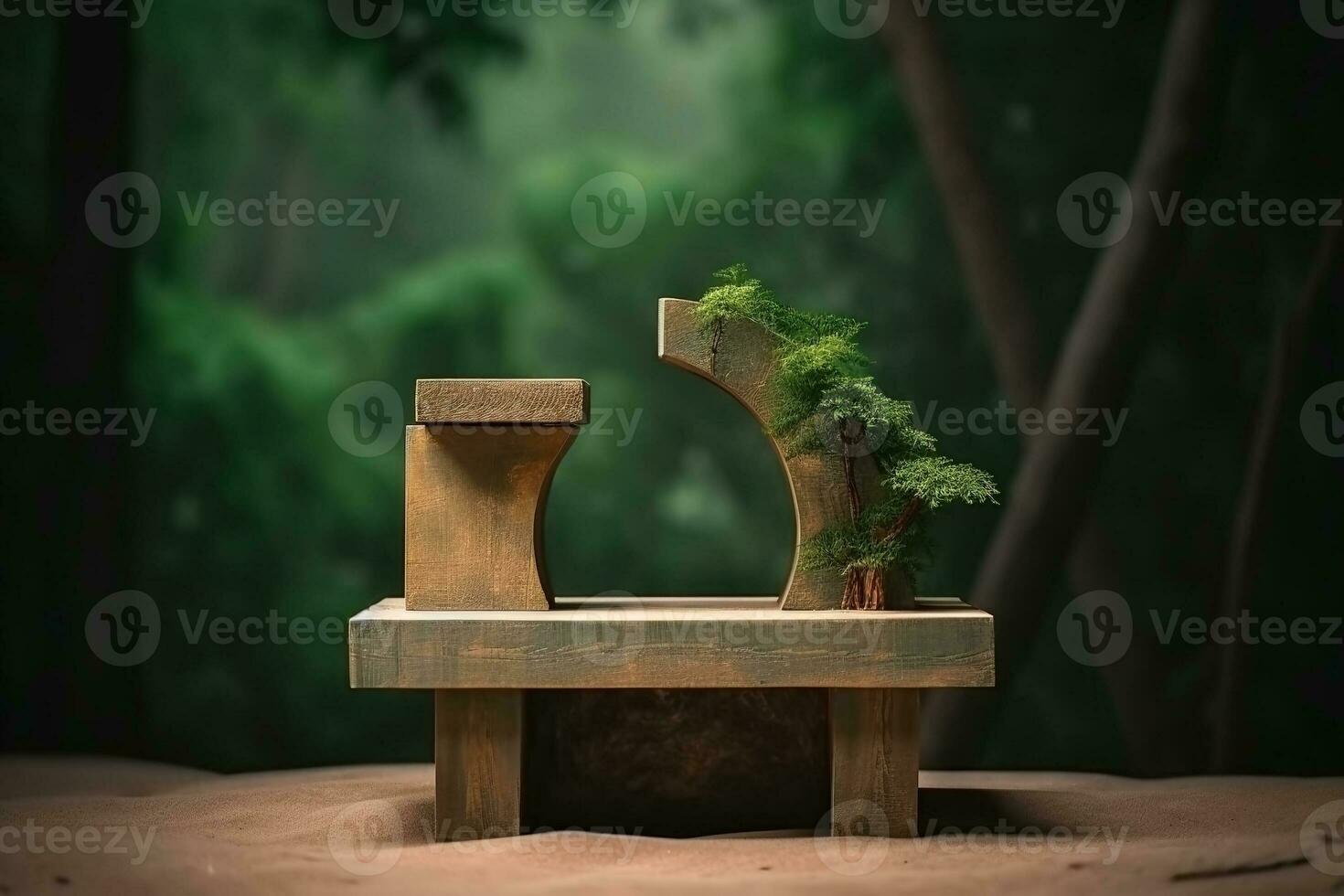 AI generated Presentation wooden podium 3d abstract nature background, empty backdrop pedestal. Ai generated photo