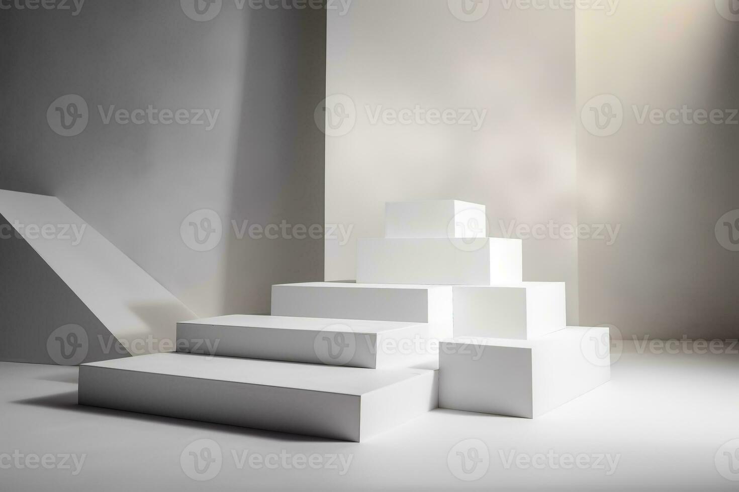 AI generated White podium product display background. Monochrome advertising template.  Ai generated photo