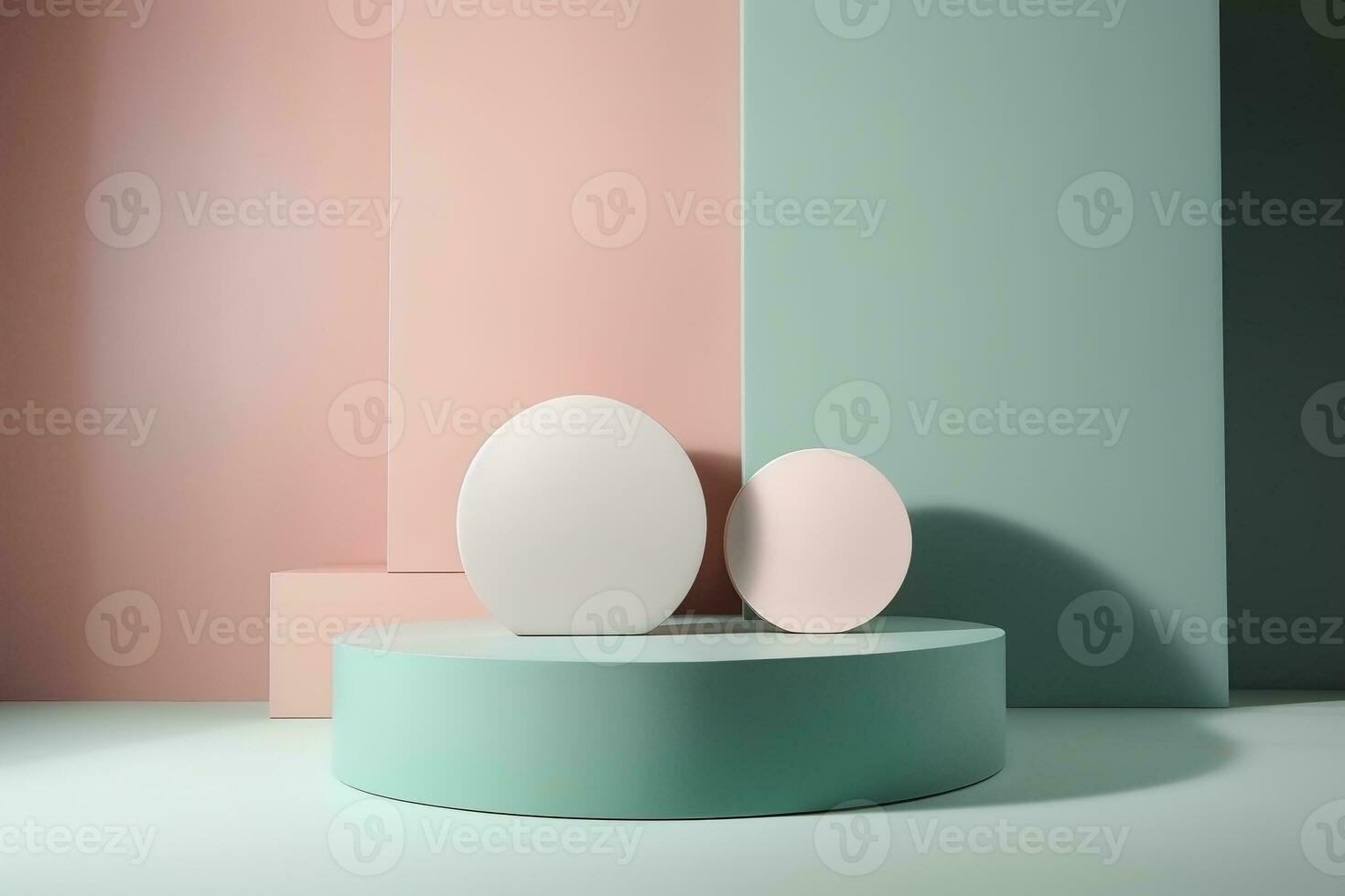 AI generated Pastel colorful pedestal display platform for product placement background. Ai generated photo