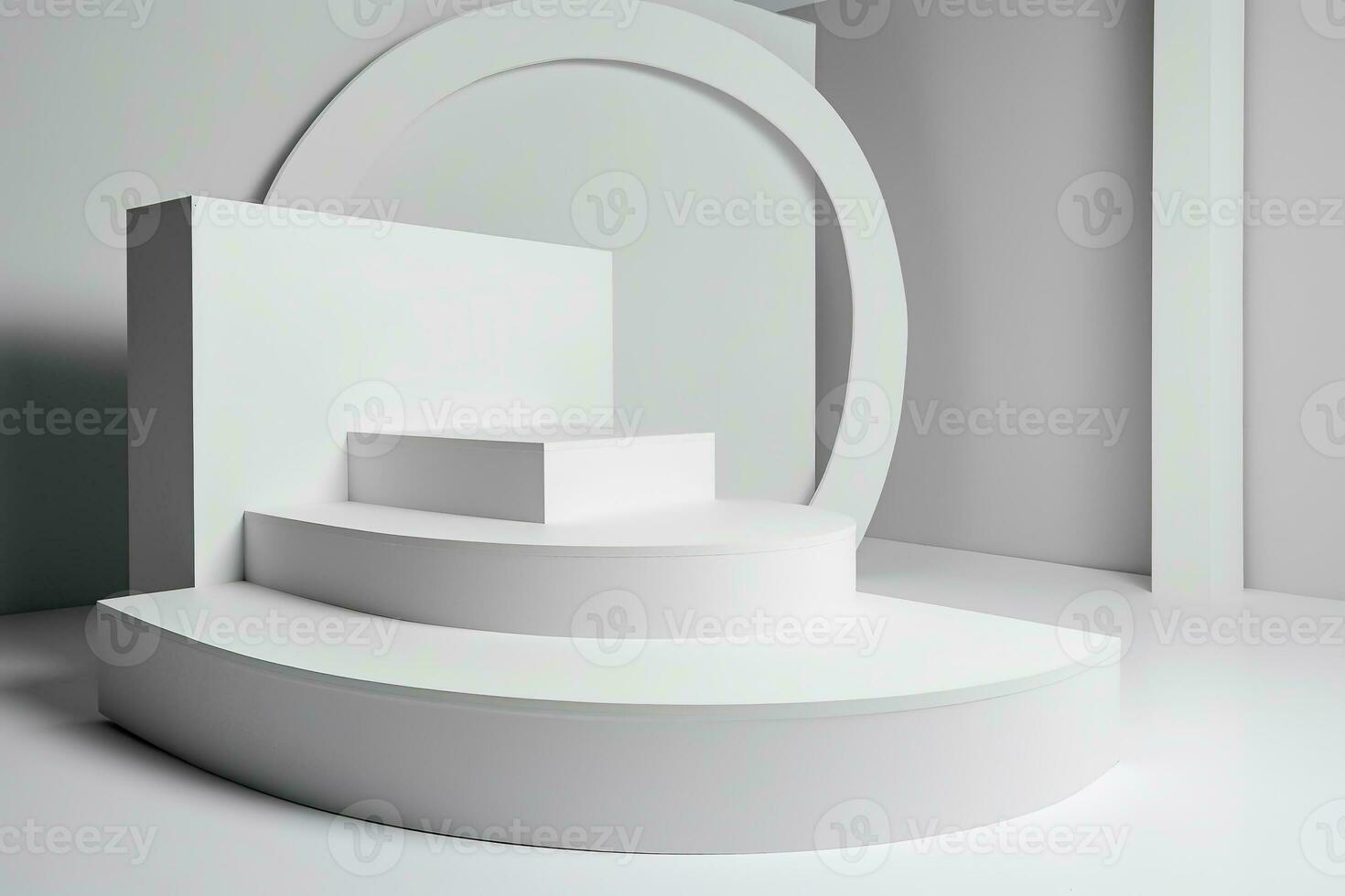 AI generated White podium product display background. Monochrome advertising template.  Ai generated photo