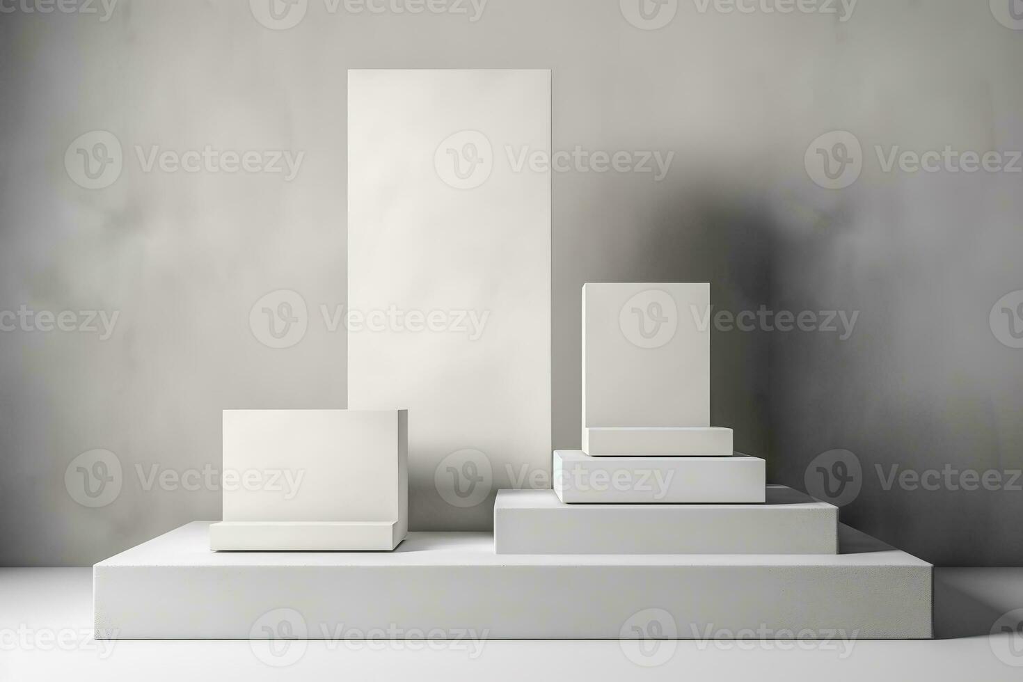 AI generated White podium product display background. Monochrome advertising template.  Ai generated photo