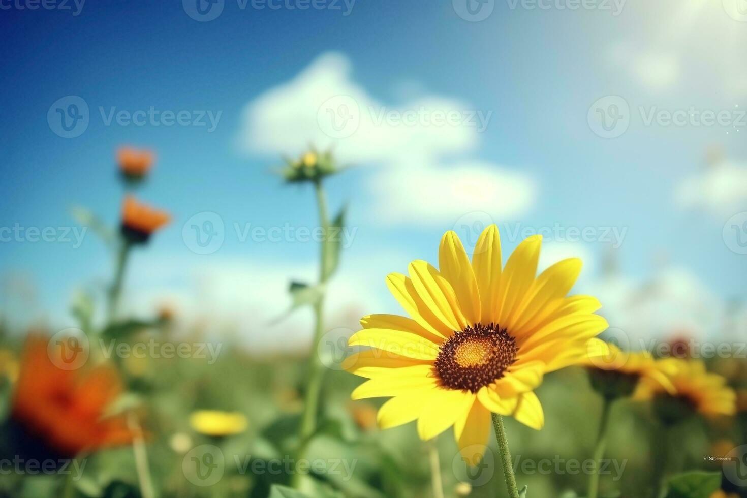 AI generated Wildflowers in sunlight close-up summer background. Ai generated photo