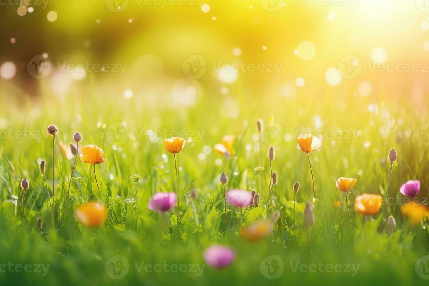 AI generated Wildflowers in sunlight close-up summer background. Ai generated photo