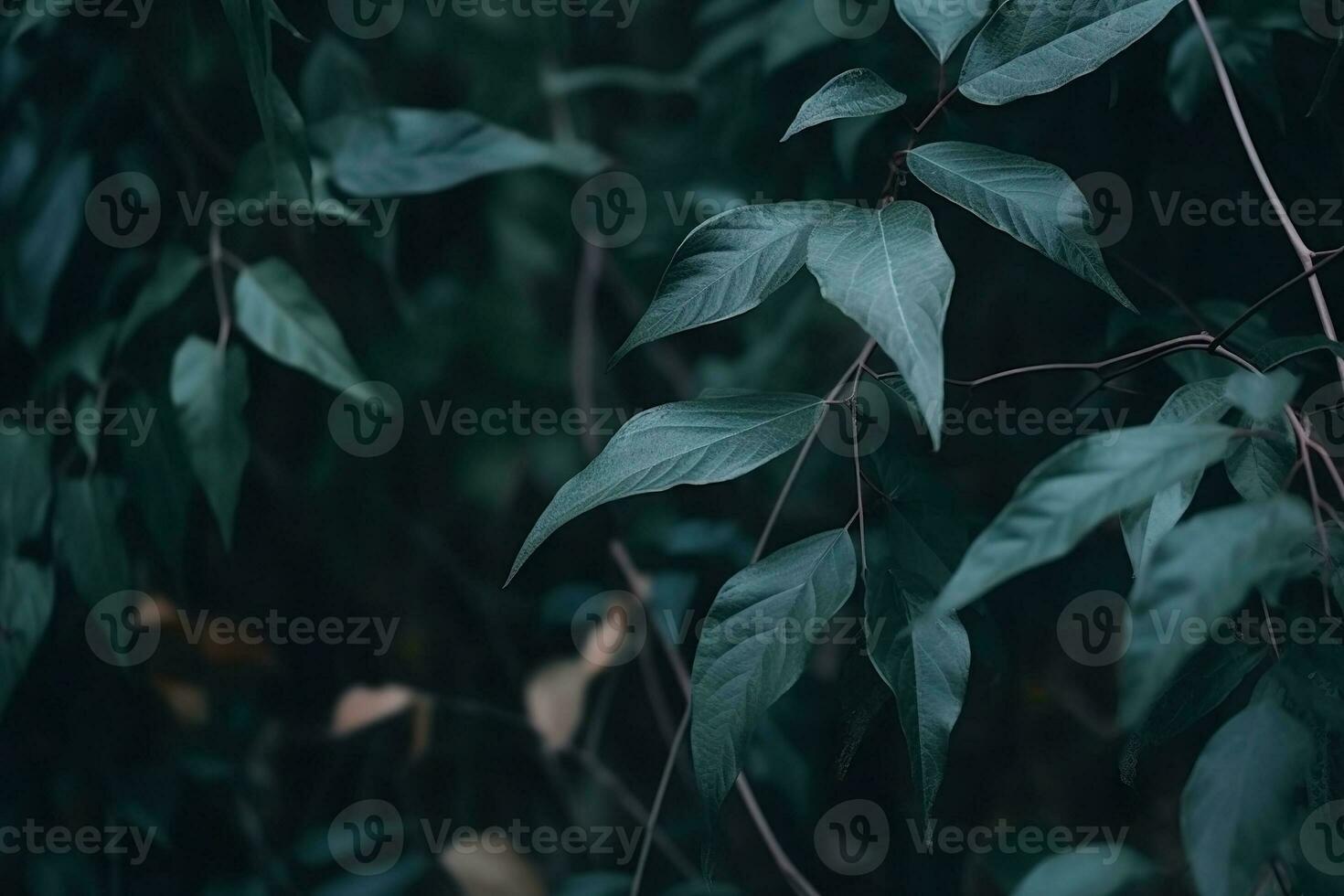 AI generated Dark moody green leaves summer background. Ai generated photo