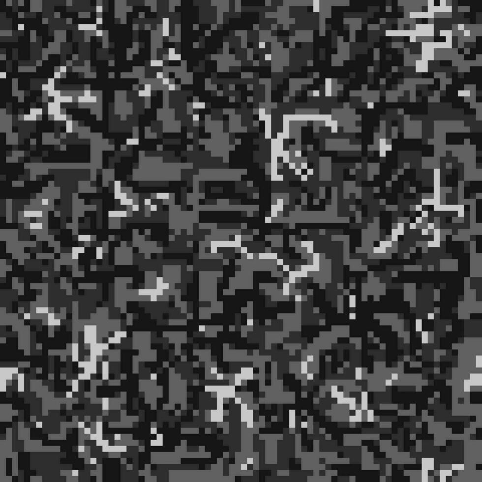 Digital pixel camouflage seamless pattern black. vector
