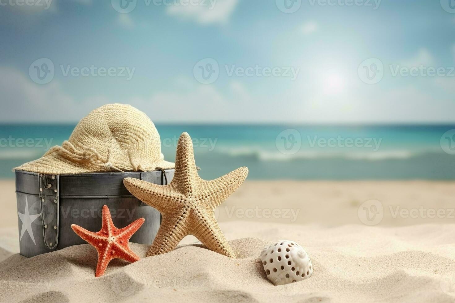 AI generated Summer beach landscape with starfish. Vacation background. Ai generated photo