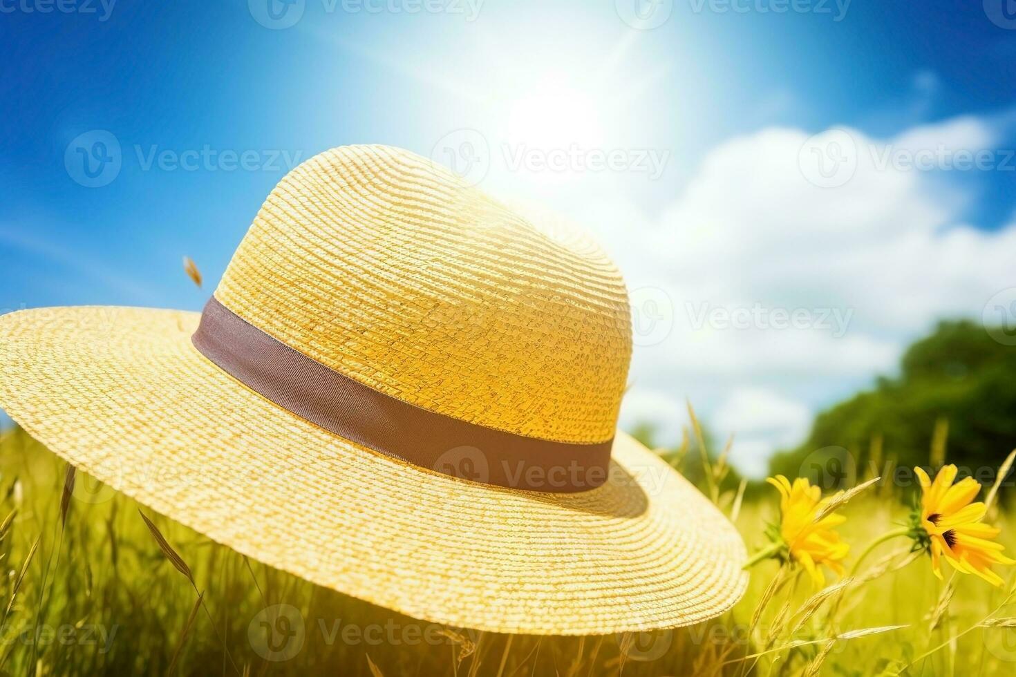 AI generated Straw hat on the background of nature. Ai generated photo