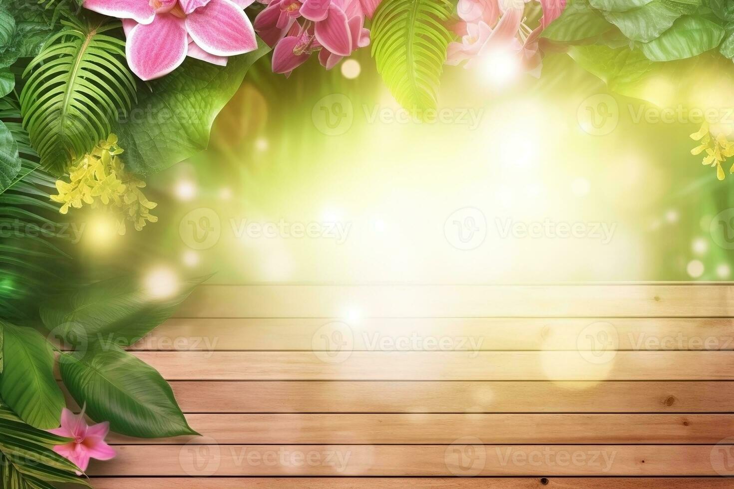 AI generated Desk of free space and summer background. Ai generated photo