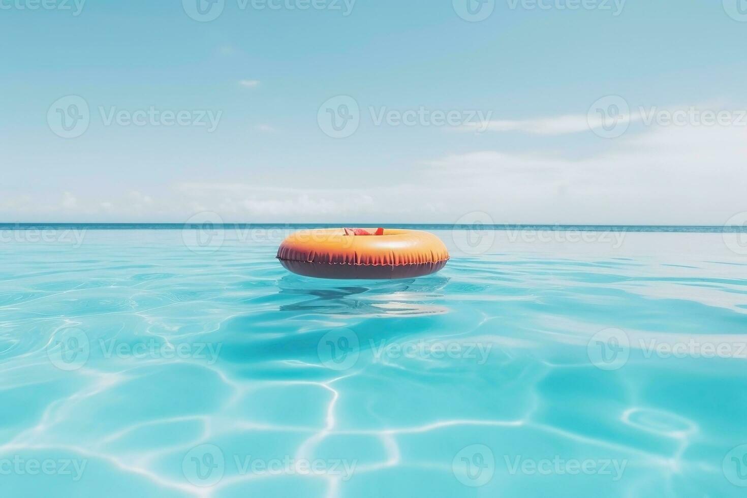 ai generado boya salvavidas en el piscina con playa paisaje. vacaciones antecedentes. ai generado foto