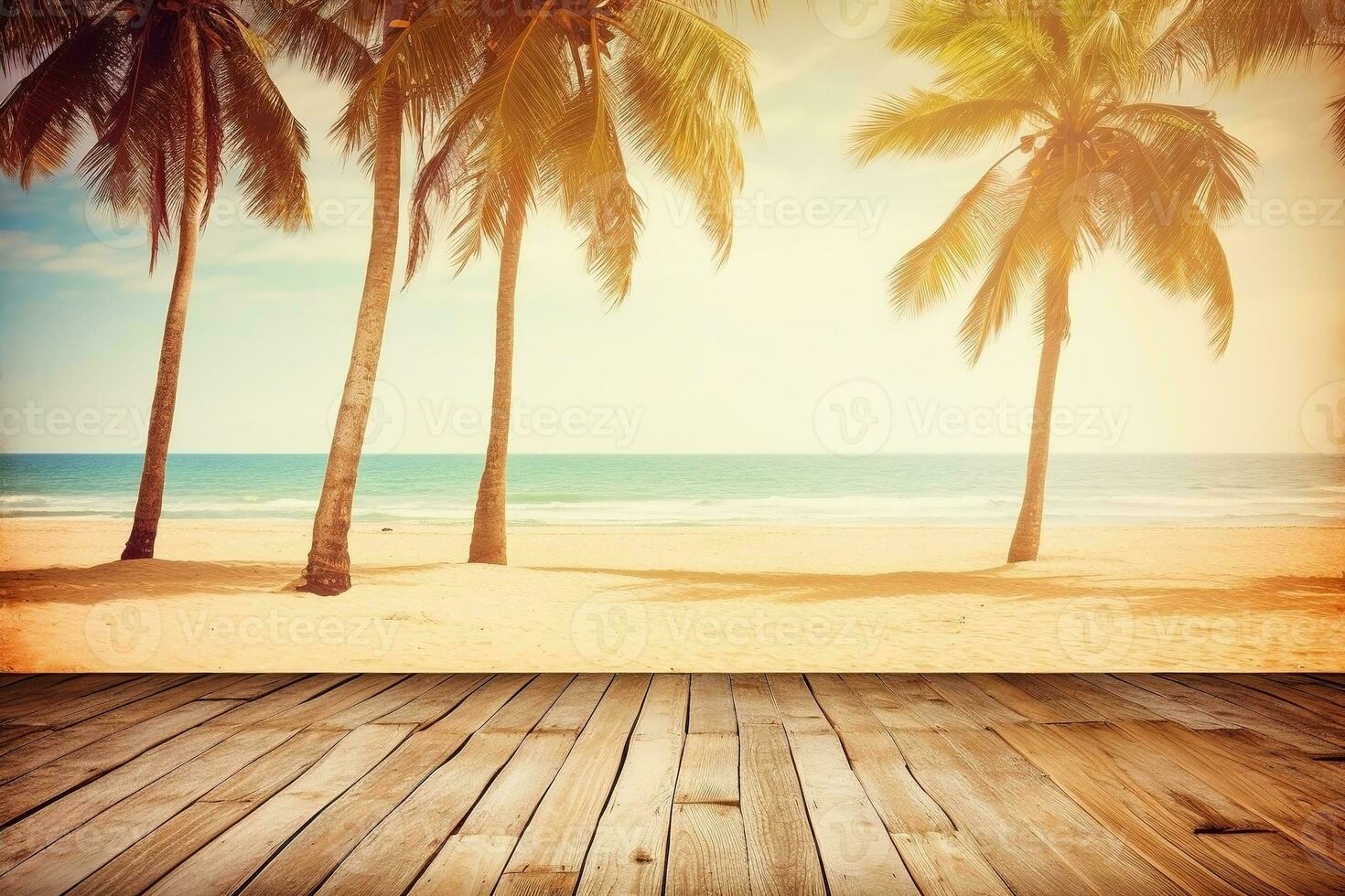 AI generated Desk of free space and summer beach landscape. Vacation background. Ai generated photo