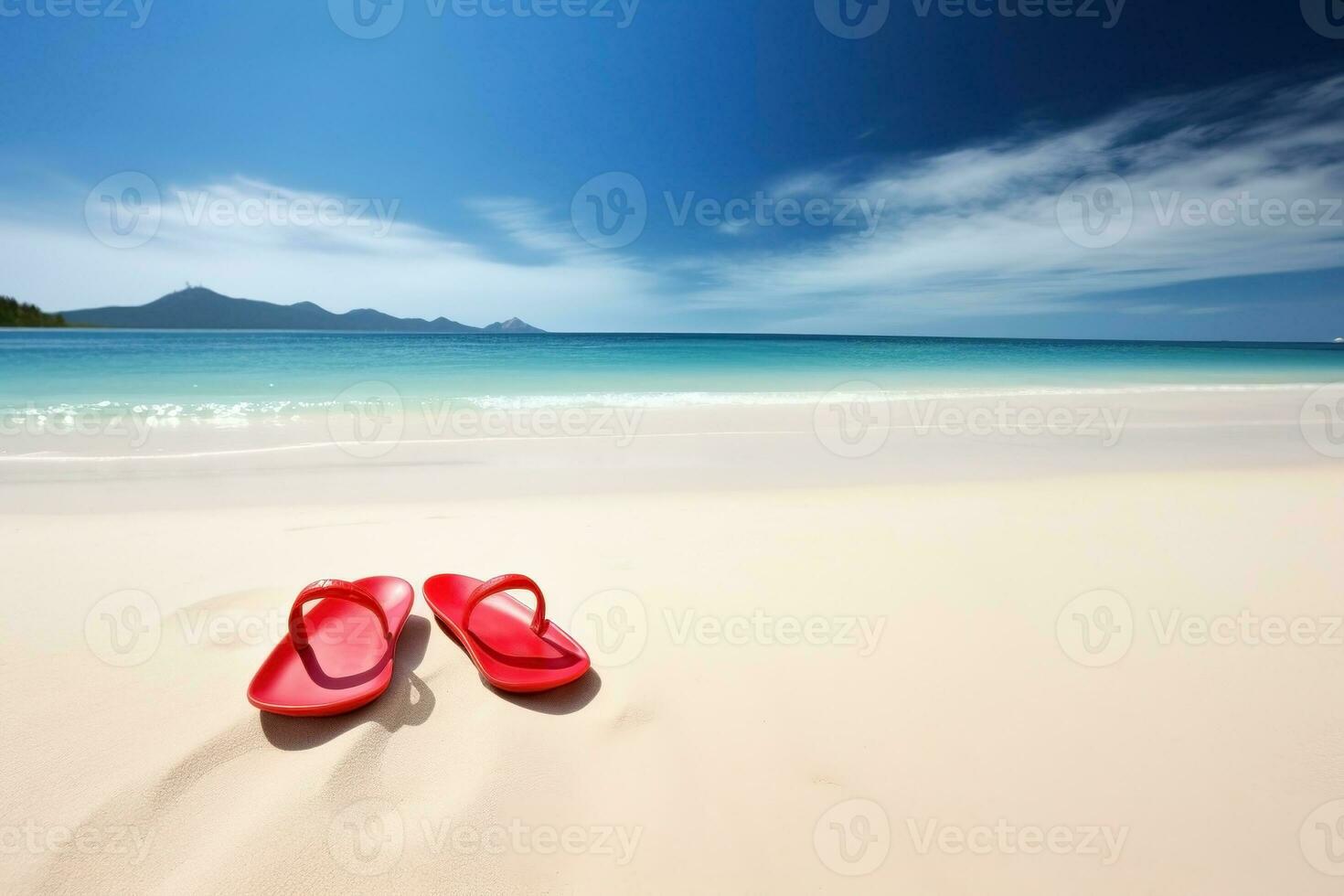AI generated Slippers on the beach. Summer vacation background. Ai generated photo