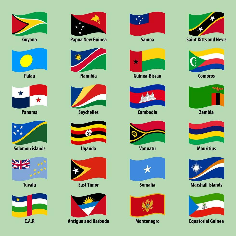 grande conjunto de nacional banderas de países en ondulado estilo en un brillante antecedentes vector