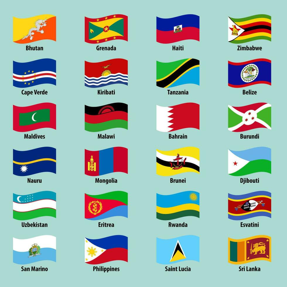 Collection of national waving flags of countries on a bright background vector