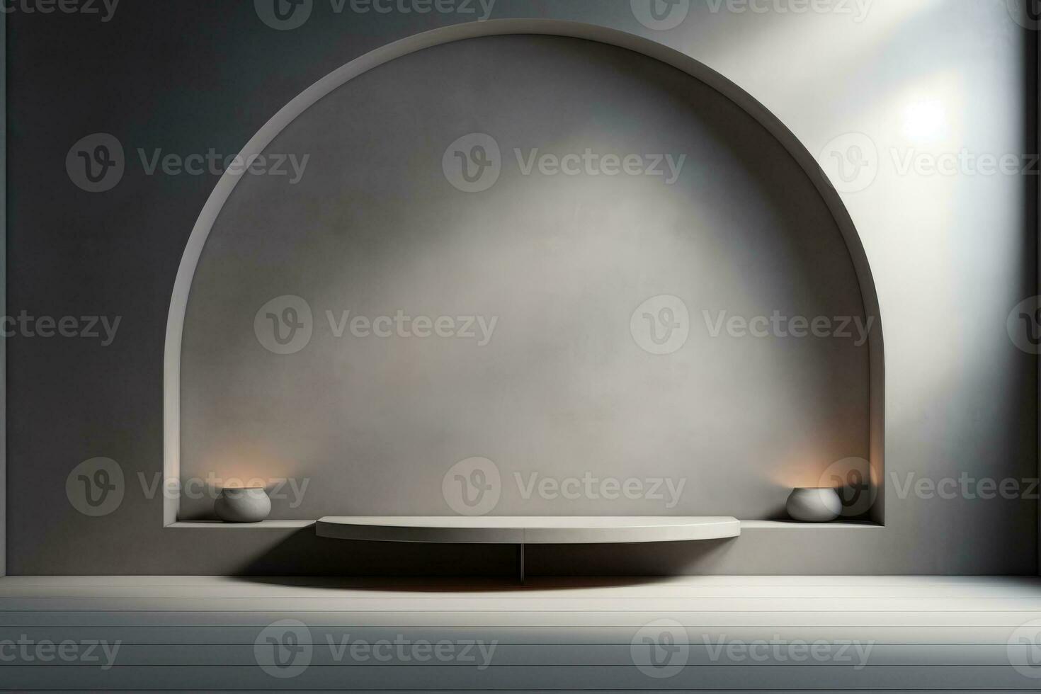 AI Generated Light gray wall with a podium and beautiful lighting. Background for product presentation. Generative AI photo