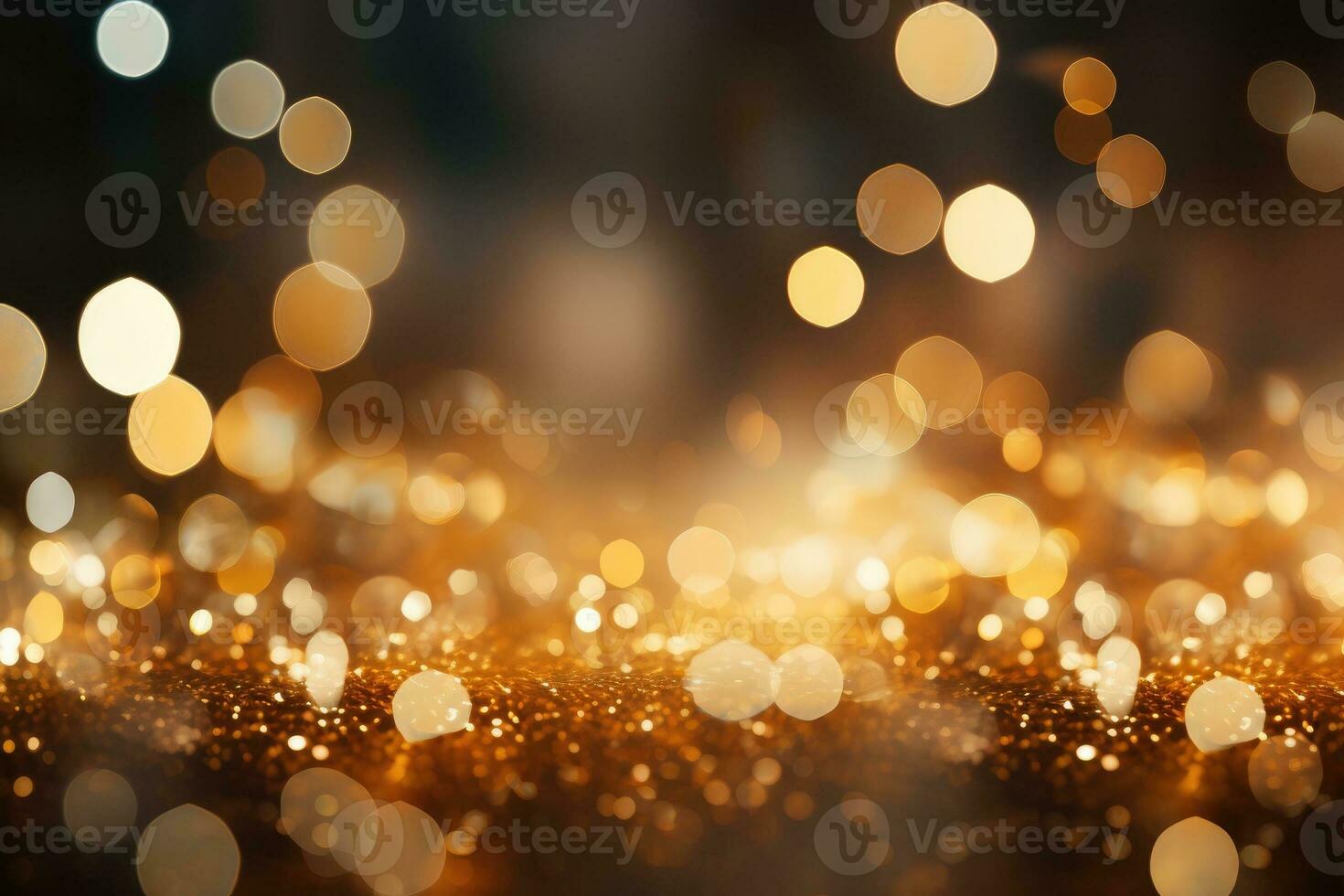 AI Generated Abstract gold bright light glittering bokeh blur background. Generative AI photo