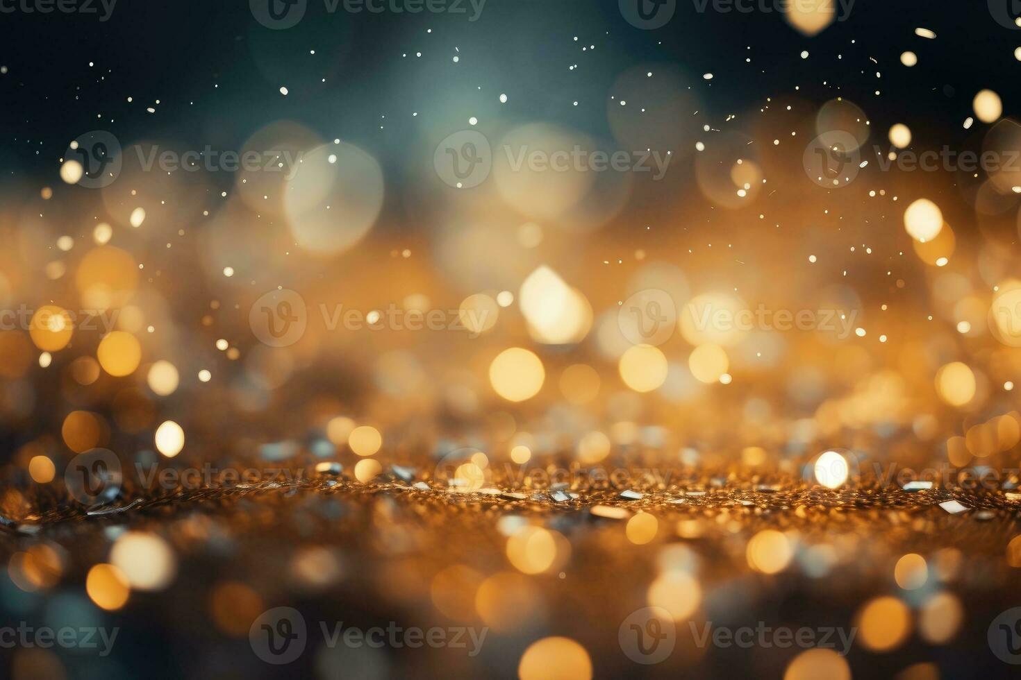 AI Generated Abstract gold bright light glittering bokeh blur background. Generative AI photo