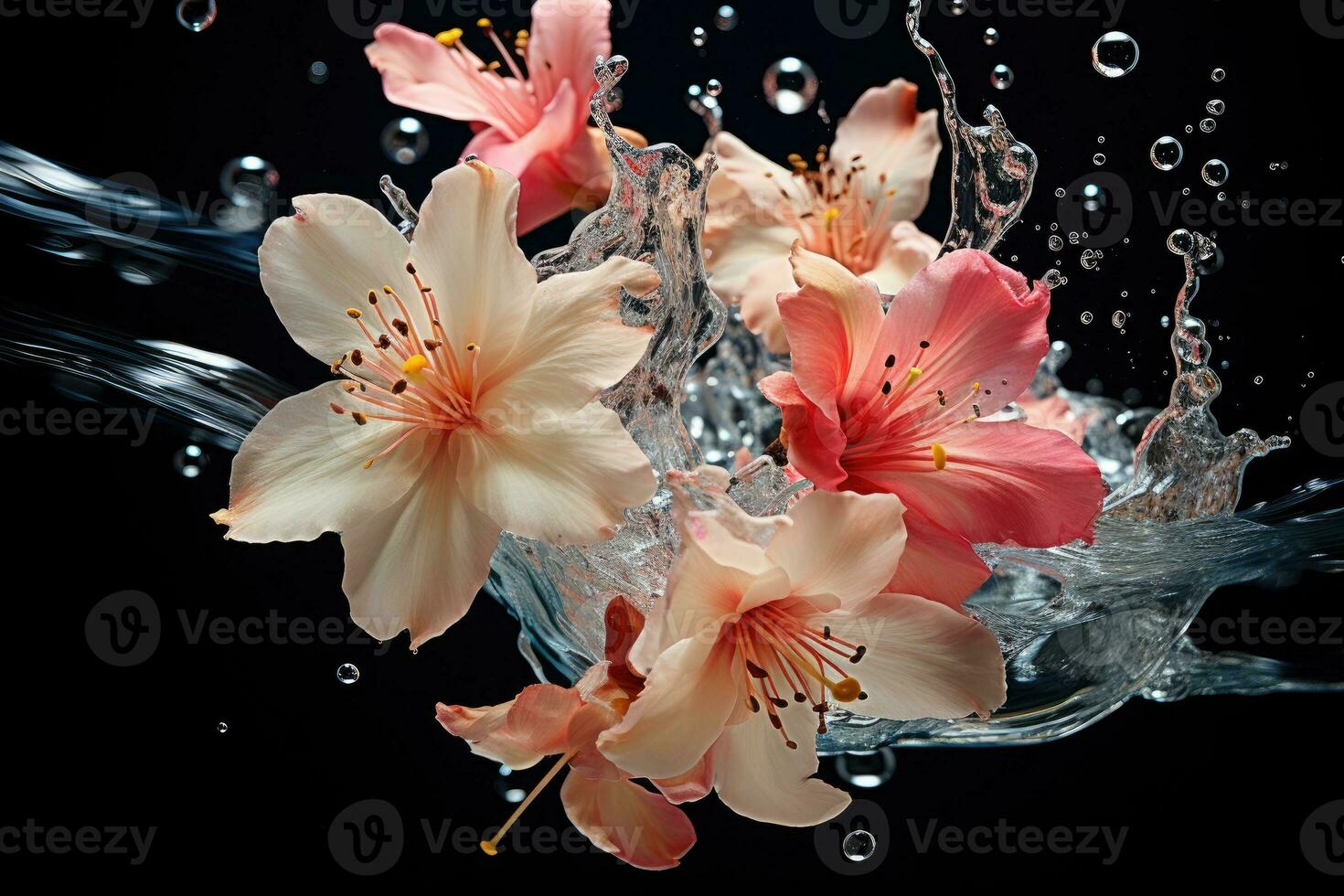 AI Generated Beautiful Flower drop under water. under water background. Generative AI photo