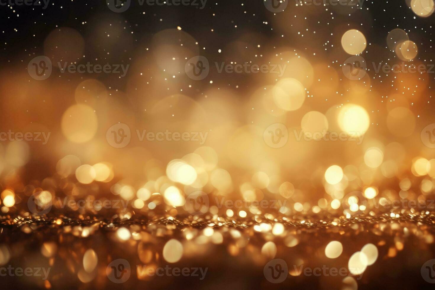 AI Generated Abstract gold bright light glittering bokeh blur background. Generative AI photo