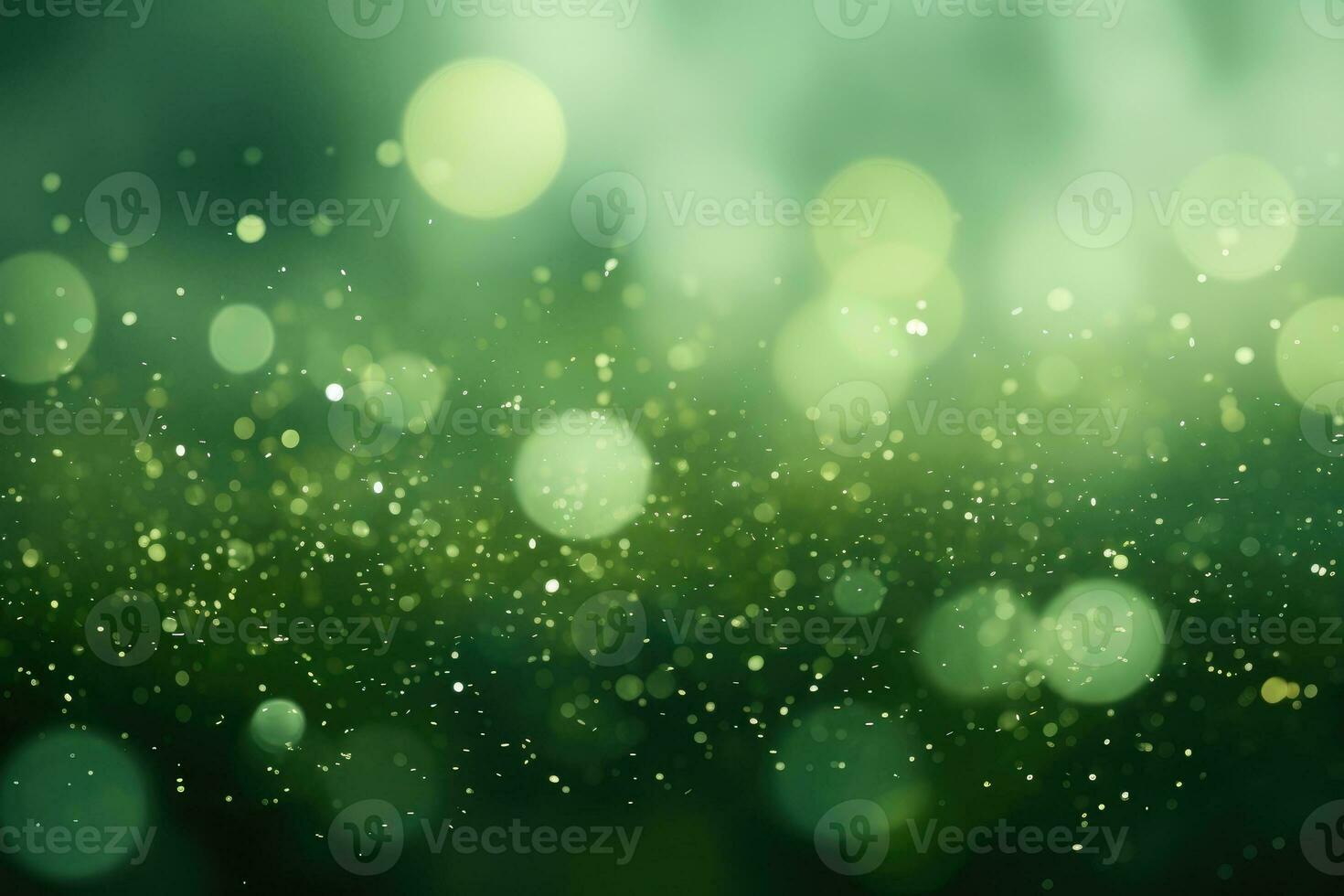 AI Generated Abstract green bright light glittering bokeh blur background. Generative AI photo