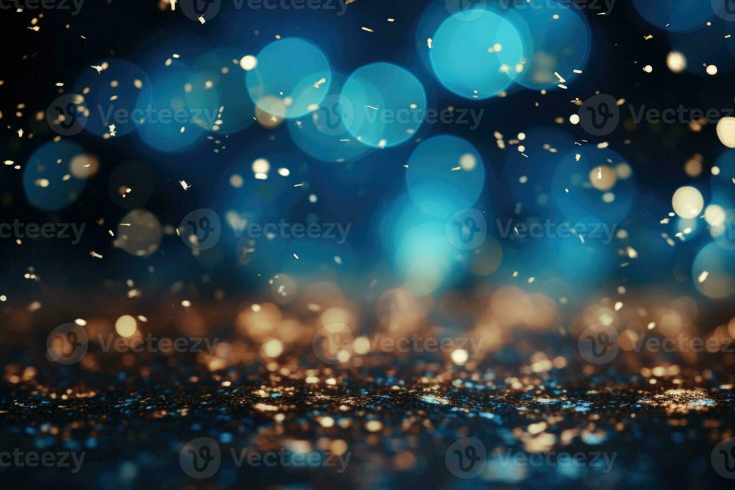 AI Generated Abstract blue bright light glittering bokeh blur background. Generative AI photo