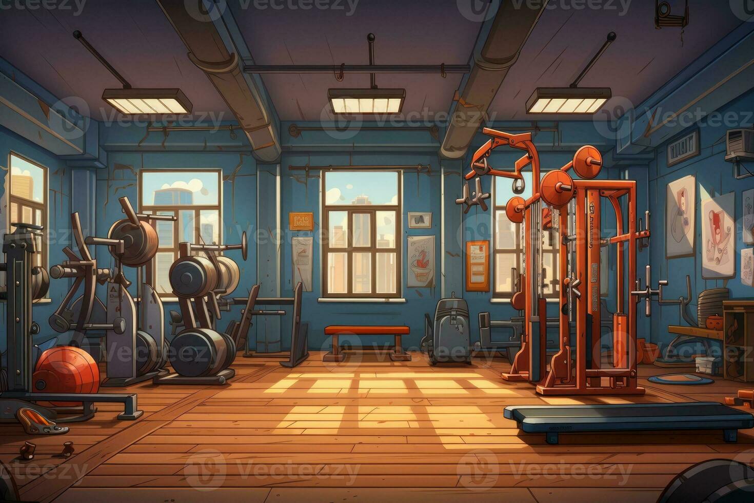 AI Generated Interior view of a gym with equipment, GYM Background. Generative AI photo