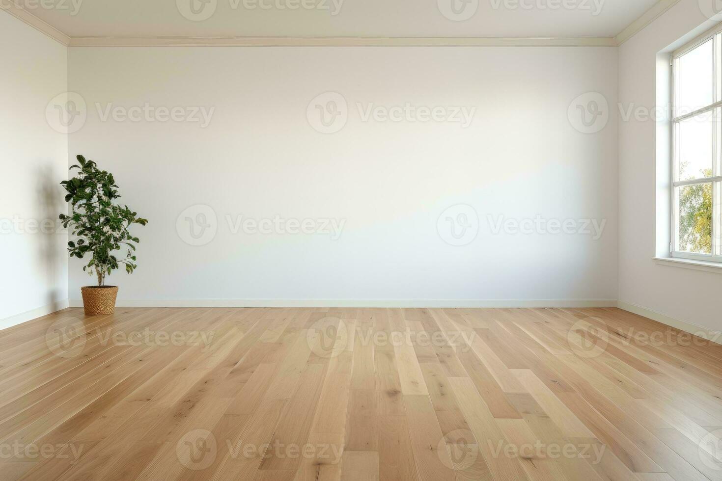 AI Generated Empty room and wall and wooden floor with interesting with glare from the window. Interior background for the presentation. Generative AI photo