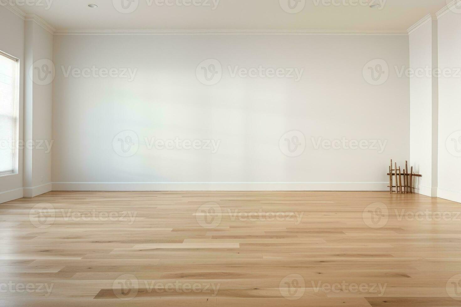AI Generated Empty room and wall and wooden floor with interesting with glare from the window. Interior background for the presentation. Generative AI photo