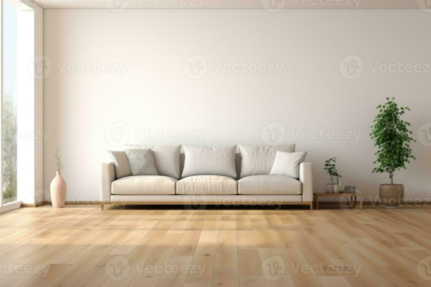 AI Generated Empty room and wall and wooden floor with interesting with glare from the window. Interior background for the presentation. Generative AI photo