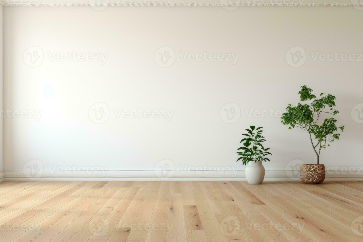 AI Generated Empty room and wall and wooden floor with interesting with glare from the window. Interior background for the presentation. Generative AI photo
