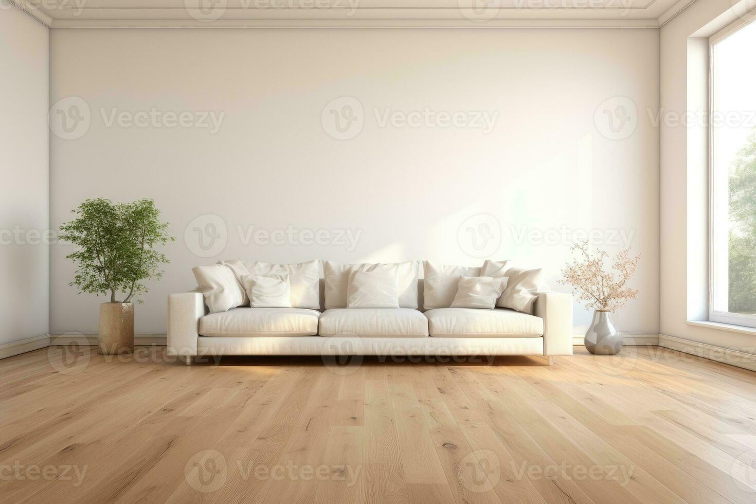 AI Generated Empty room and wall and wooden floor with interesting with glare from the window. Interior background for the presentation. Generative AI photo