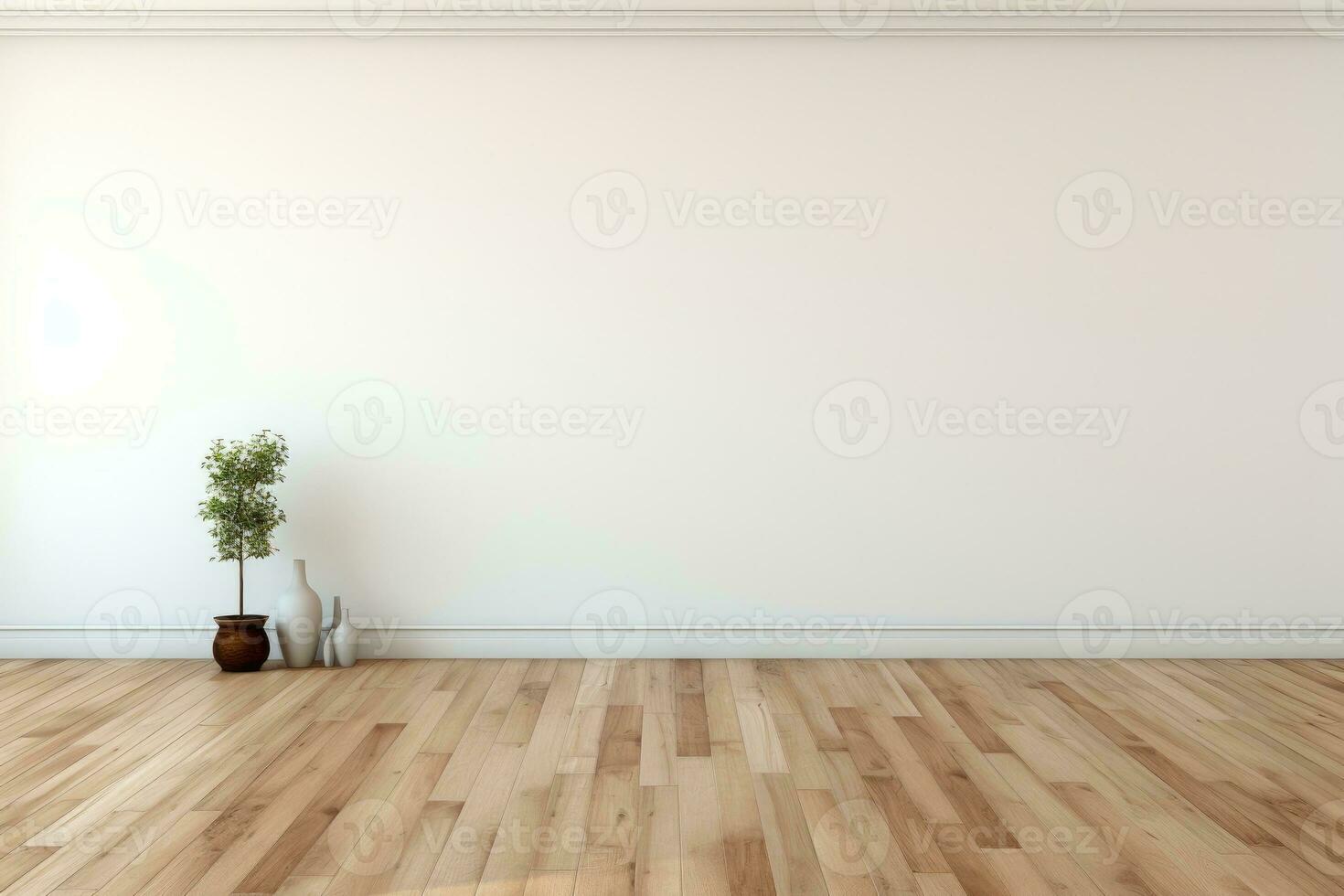 AI Generated Empty room and wall and wooden floor with interesting with glare from the window. Interior background for the presentation. Generative AI photo