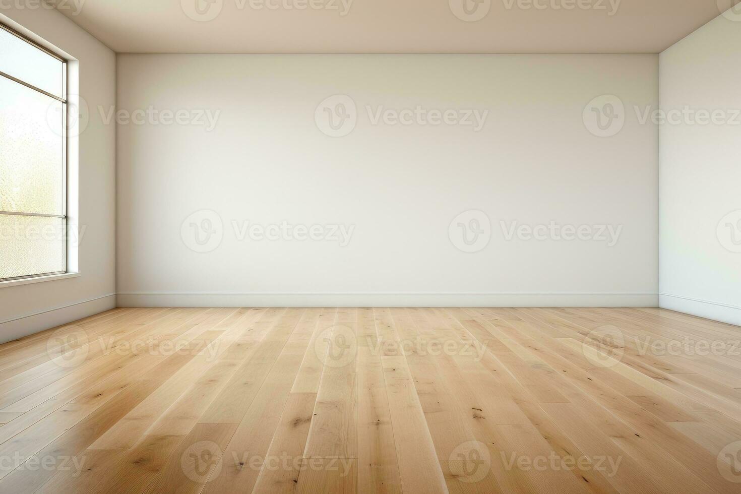AI Generated Empty room and wall and wooden floor with interesting with glare from the window. Interior background for the presentation. Generative AI photo