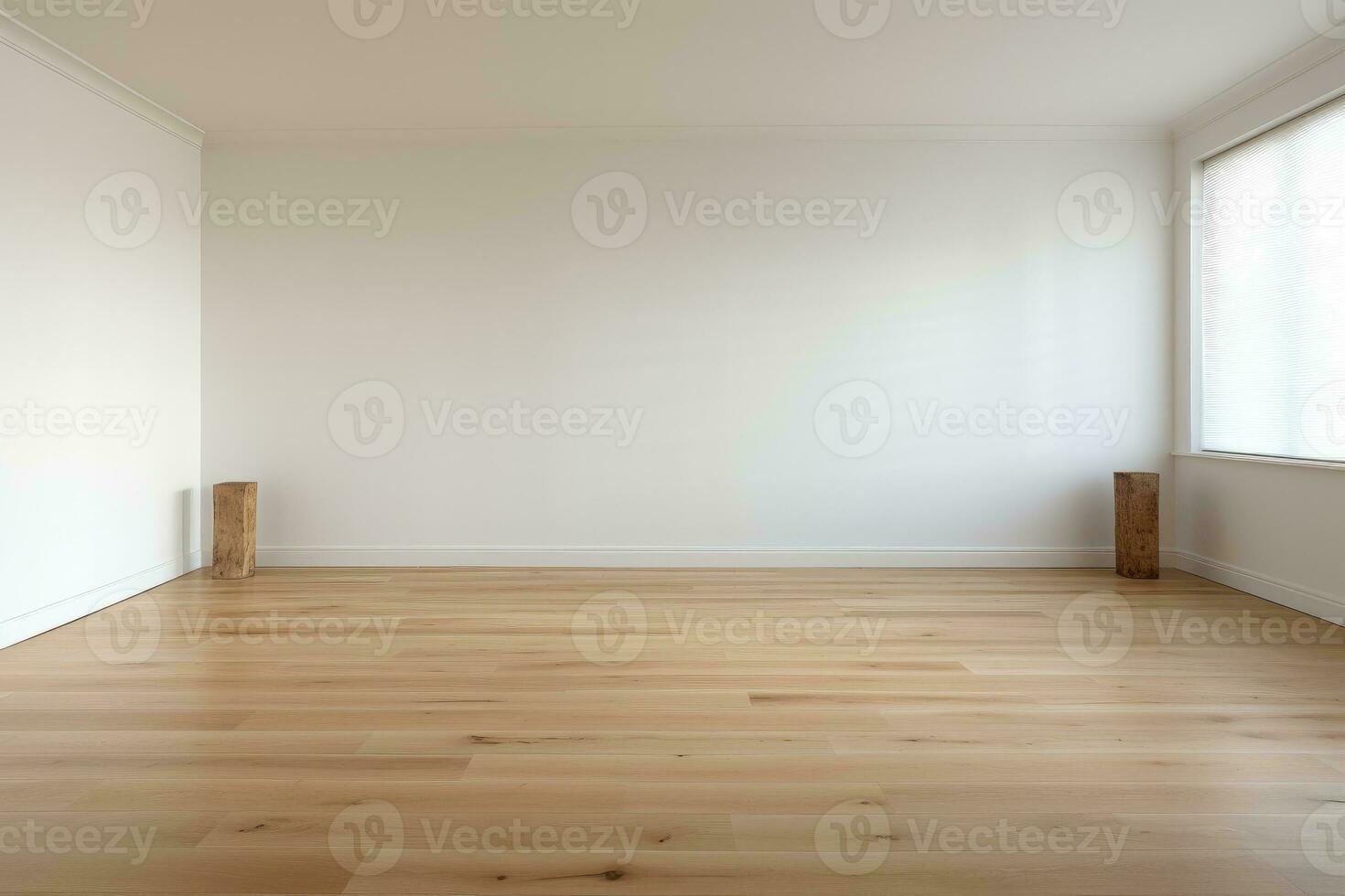 AI Generated Empty room and wall and wooden floor with interesting with glare from the window. Interior background for the presentation. Generative AI photo