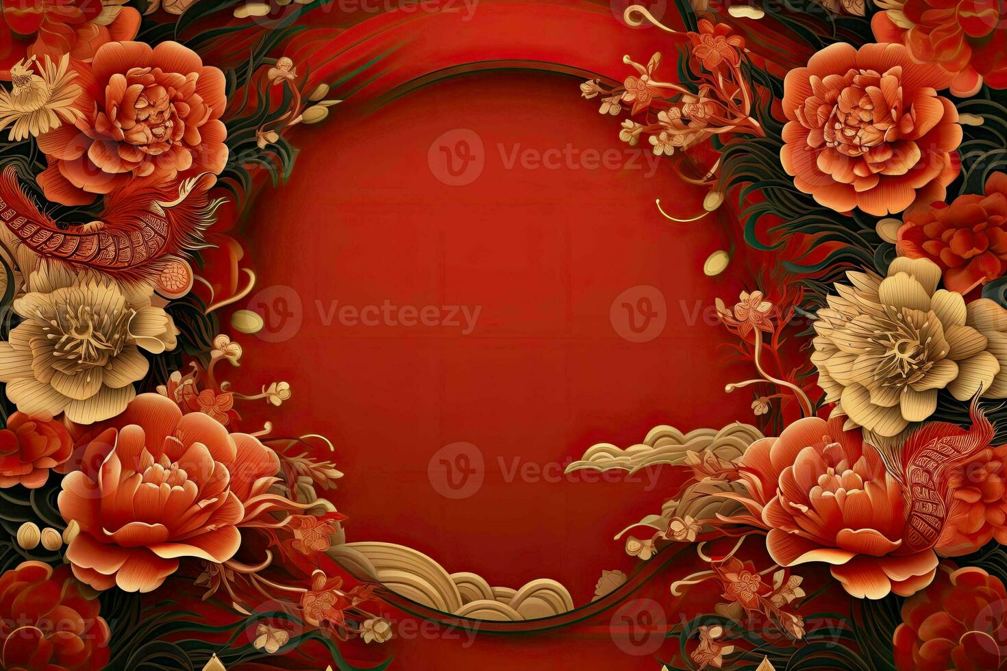 AI generated china new year banner red background photo