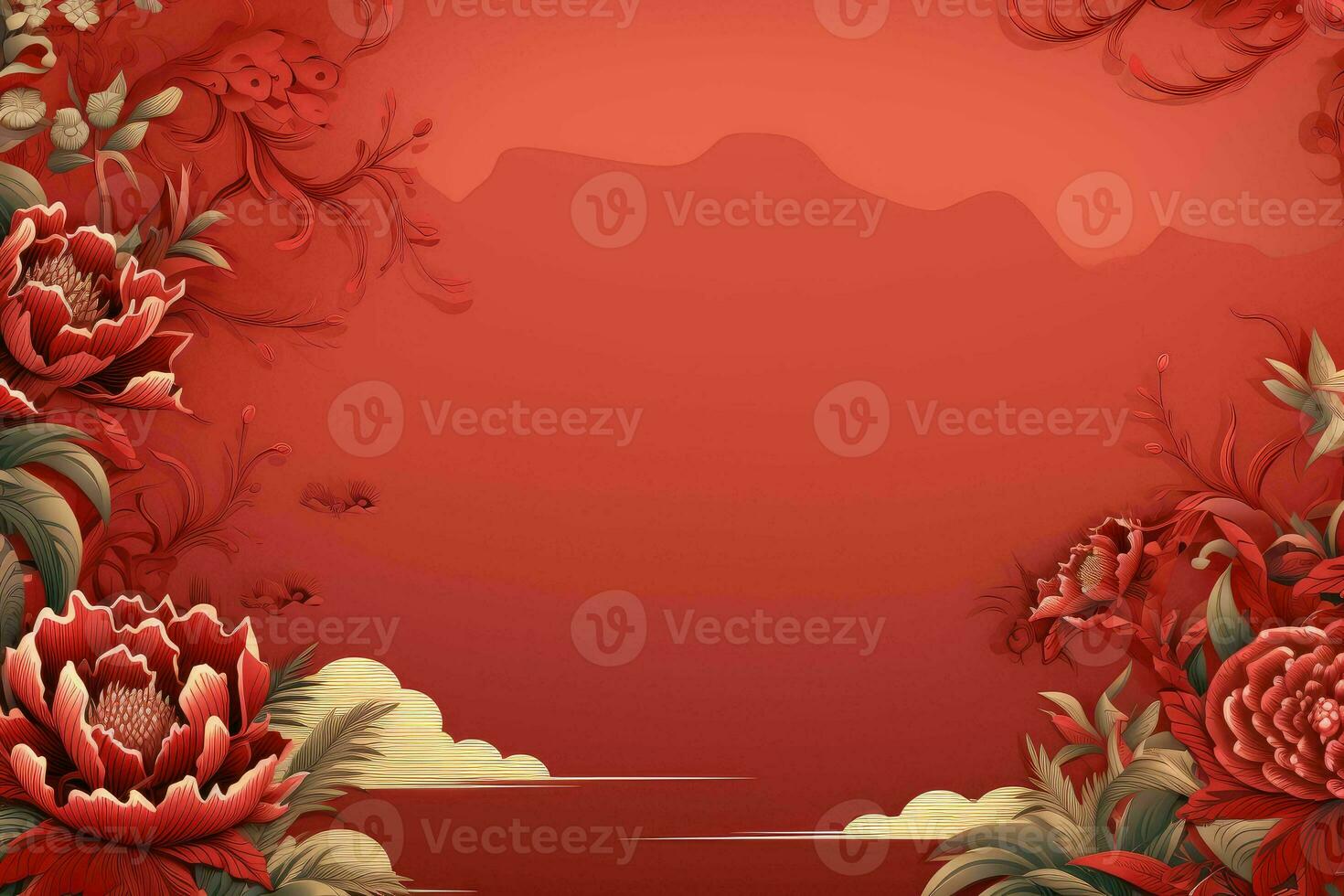 AI generated china new year banner red background photo