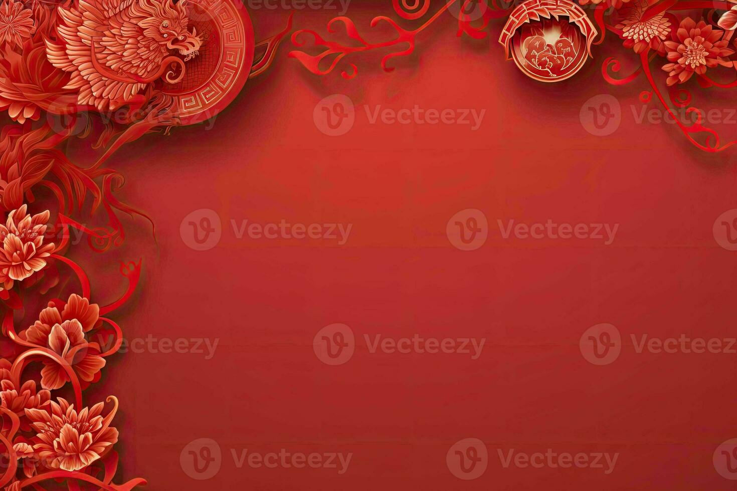 AI generated china new year banner red background photo