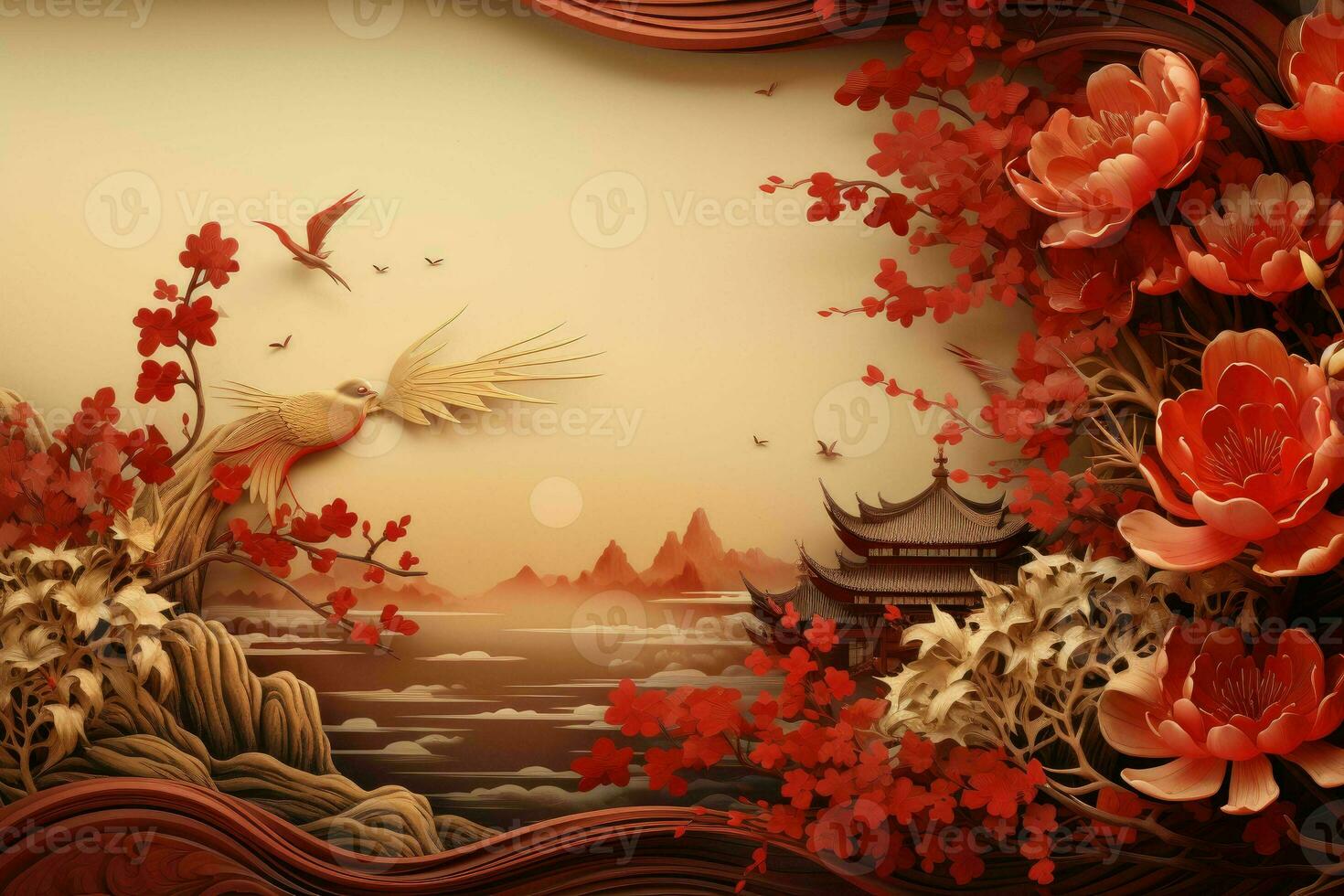 AI generated china new year banner red background photo