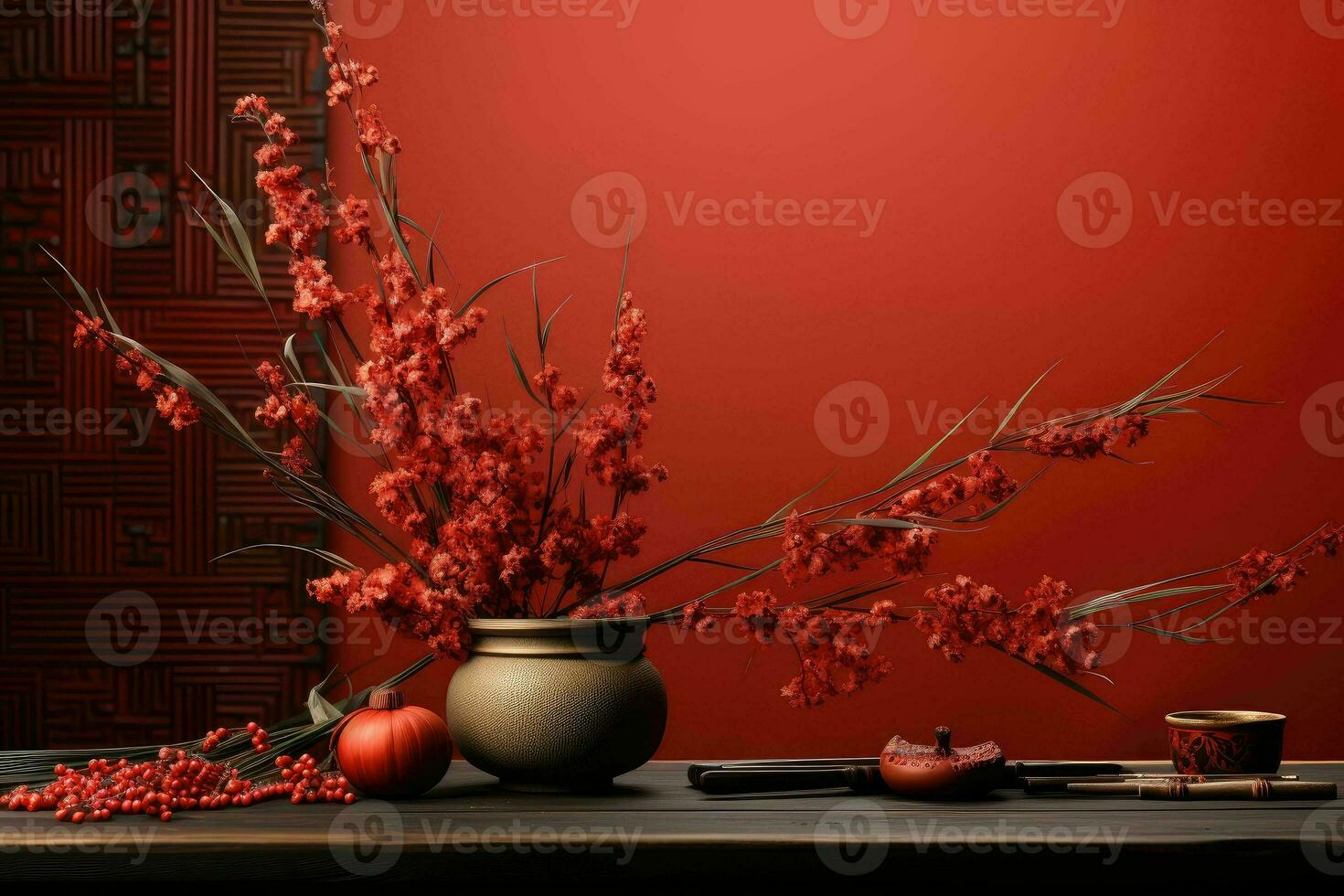 AI generated china new year banner red background photo