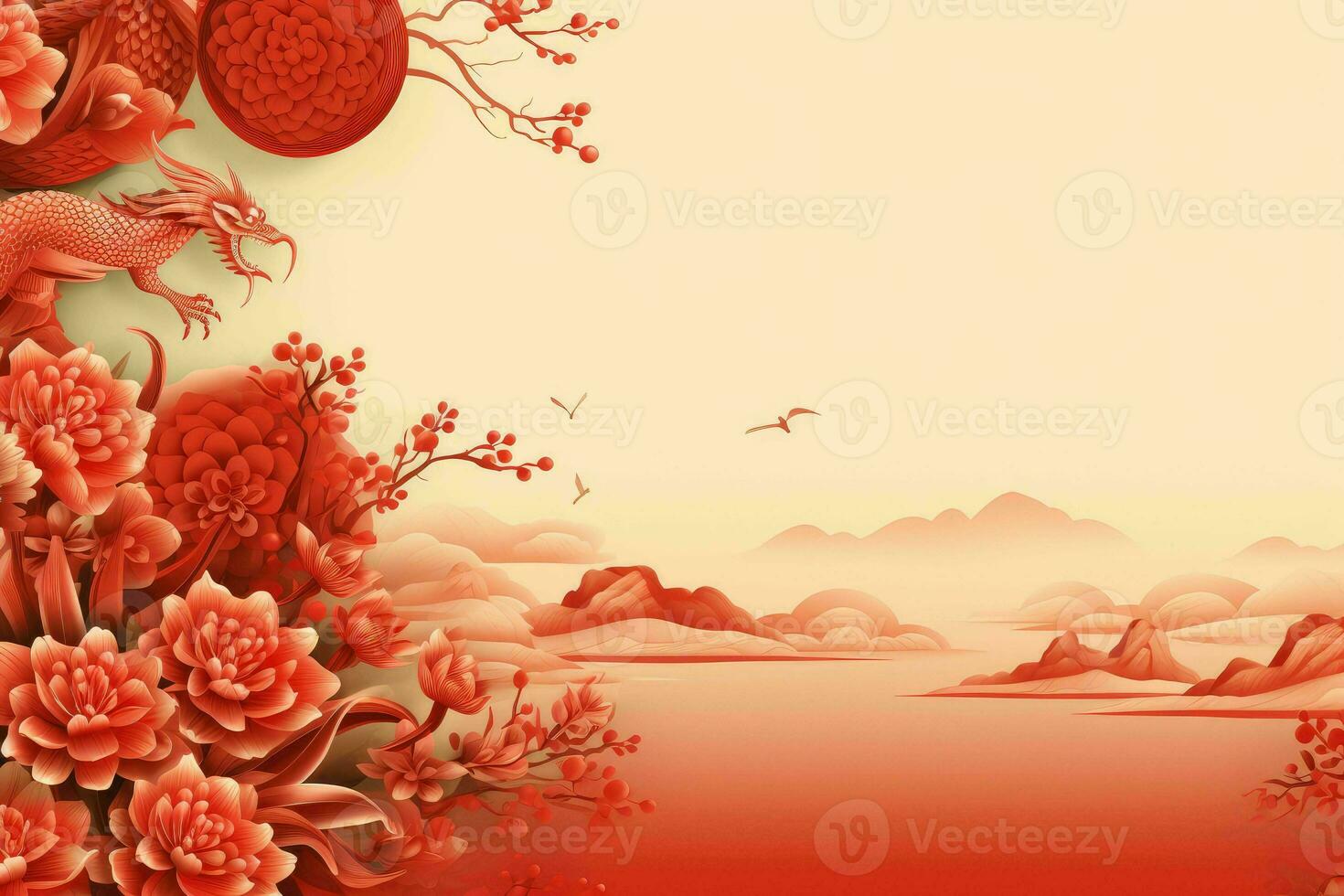 AI generated china new year banner red background photo