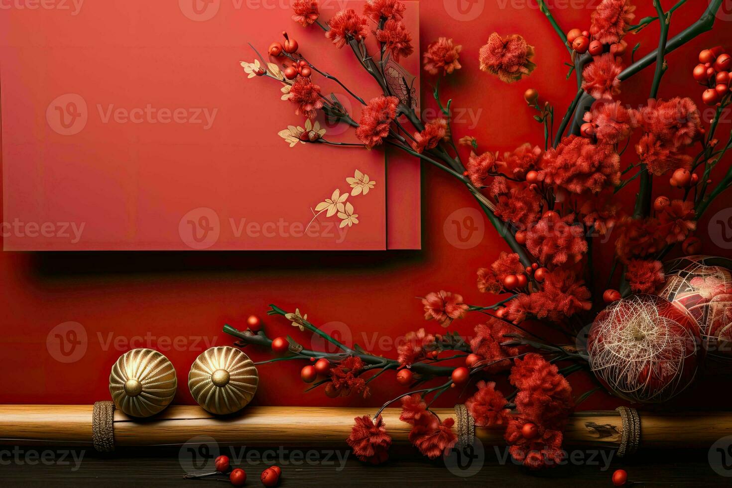 AI generated china new year banner red background photo